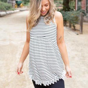 NWT Laced Striped Sleeveless Babydoll Top